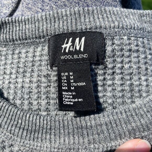 H&M Men's Wool Blend Waffle Knit Casual Pullover Sweater Med Grey VGC Size M - Picture 3 of 4